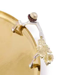 سینی بلوط فلزی گرد 35 سانت شاخه نقره ای - ظرف طلایی طرحدار