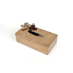جای دستمال کاغذی بلوط قهوه ای - ظرف طلایی