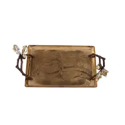 سینی بلوط فلزی مستطیل کوچک قهوه ای - ظرف طلایی