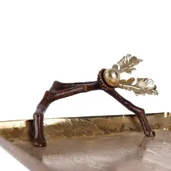 سینی بلوط فلزی مستطیل کوچک قهوه ای - ظرف طلایی