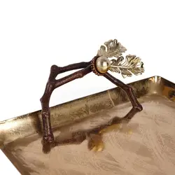 سینی بلوط فلزی مستطیل متوسط قهوه ای - ظرف طلایی