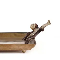 سینی بلوط فلزی مستطیل متوسط قهوه ای - ظرف طلایی