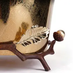 سطل زباله بلوط مخروطی بدون در قهوه ای - ظرف طلایی