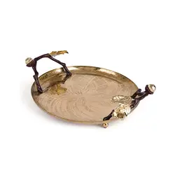 سینی بلوط فلزی گرد 30 سانت قهوه ای - ظرف طلایی