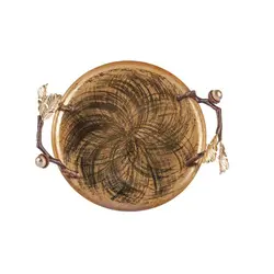 سینی بلوط فلزی گرد 30 سانت قهوه ای - ظرف طلایی