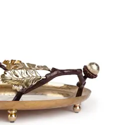 سینی بلوط فلزی گرد 30 سانت قهوه ای - ظرف طلایی