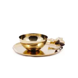 پیش دستی بلوط20 سانت + پیاله قهوه ای - ظرف طلایی