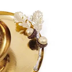 پیش دستی بلوط20 سانت + پیاله قهوه ای - ظرف طلایی