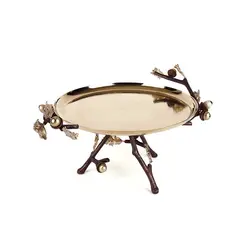 شیرینی خوری بلوط 30 سانت قهوه ای - ظرف طلایی