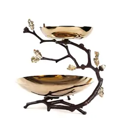 دیس دو طبقه بلوط بزرگ A4-A3 قهوه ای - ظرف طلایی