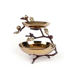 دیس دو طبقه بلوط متوسط قهوه ای - ظرف طلایی