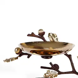 دیس دو طبقه بلوط متوسط قهوه ای - ظرف طلایی