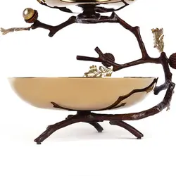 دیس دو طبقه بلوط متوسط قهوه ای - ظرف طلایی