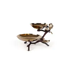 دیس دو طبقه بلوط کوچک قهوه ای - ظرف طلایی