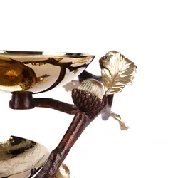 دیس دو طبقه بلوط کوچک قهوه ای - ظرف طلایی