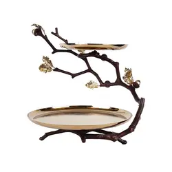 دیس دو طبقه بلوط بزرگ (لبه دار) قهوه ای - طلایی