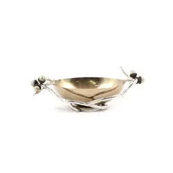 شاخه بلوط ظرف بیضی فلزی (کوچک) نقره ای - ظرف طلایی