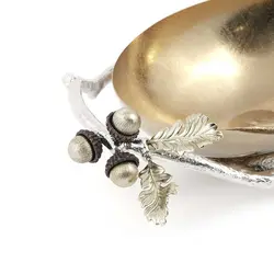 شاخه بلوط ظرف بیضی فلزی (کوچک) نقره ای - ظرف طلایی