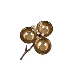 نقل خوری سه تایی بلوط (بزرگ) قهوه ای - ظرف طلایی