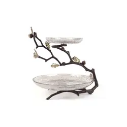 دیس دو طبقه شیشه ای بلوط بزرگ (لبه دار) شاخه قهوه‌ای