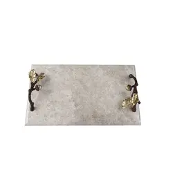 سینی سنگی بلوط 40x24 شاخه قهوه ای - سنگ خاکستری