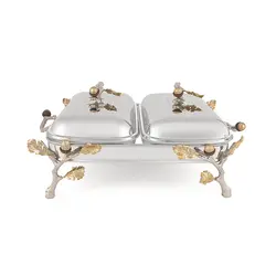 سوفله خوری  مستطیل دوتایی بلوط - شاخه نقره ای - ظرف نقره ای