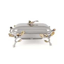 سوفله خوری  مستطیل بزرگ بلوط - شاخه نقره ای - ظرف نقره ای