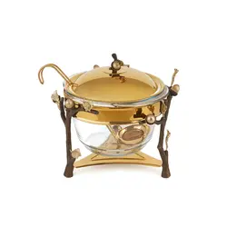 ظرف سوپ خوری بزرگ بلوط - شاخه قهوه ای - ظرف طلایی