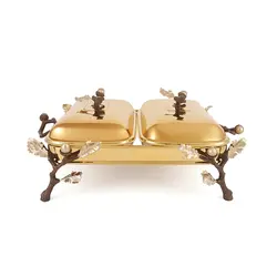 سوفله خوری مستطیل دوتایی بلوط - شاخه قهوه ای - ظرف طلایی