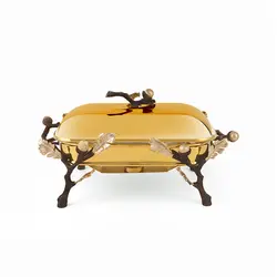 سوفله خوری  مستطیل کوچک بلوط-شاخه قهوه ای - ظرف طلایی