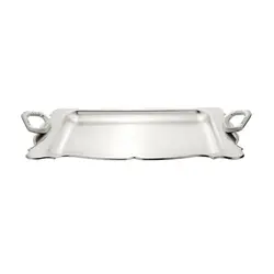سینی دسته نگینی نقره ای بزرگ لب کنگره دار کف گلدار 522