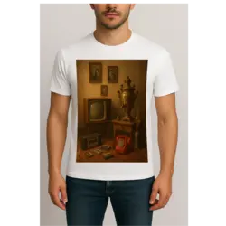 تیشرت سفید مدل خاطره با طرح وسایل قدیمی ایرانی