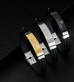 دستبند مردانه چرم و استیل