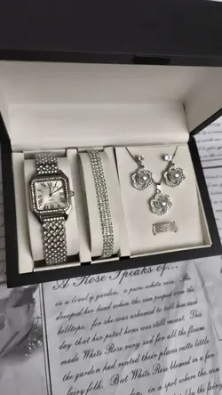 ست ساعت و اکسسوری نگینی زنانه دخترانه ( ست کامل)