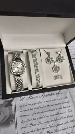 ست ساعت و اکسسوری نگینی زنانه دخترانه ( ست کامل)