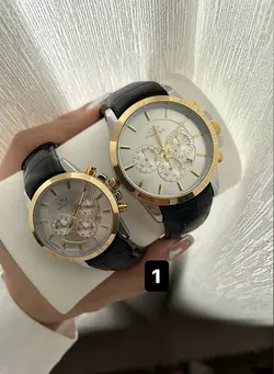 ست ساعت مچی عقربه ای سه موتور فعال بند چرم الگانس