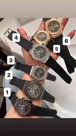 ساعت مچی عقربه ای آنالوگ برند HUBLOT تک موتور تاریخ شمار دار بند چرم قفل فیکسر پروانه ی