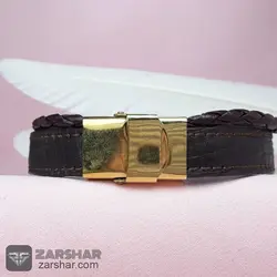 دستبند چرمی عقیق سرخ خراسانی یا زینب با خط درجه یک و قاب نقره دست ساز