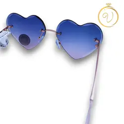 عینک آفتابی زنانه فریم قلبی آبی با عدسی سایه روشن مدل Love - six