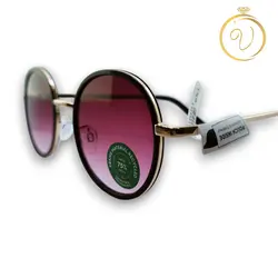  عینک آفتابی زنانه گرد مشکی با جزئیات طلایی و عدسی بنفش مدل Retro Chic - six