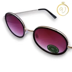  عینک آفتابی زنانه گرد مشکی با جزئیات طلایی و عدسی بنفش مدل Retro Chic - six