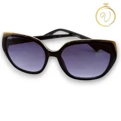  عینک آفتابی زنانه مشکی با جزئیات طلایی و عدسی دودی سایز بزرگ مدل Glam - six