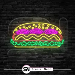 تابلو نئون ساندویچ هات داگ پر ملات , تابلو نئون فست فود کد 005