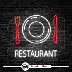 تابلو نئون بشقاب و چاقو و چنگال , تابلو نئون رستوران کد 002