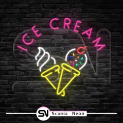 تابلو نئون بستنی قیفی و توپی , تابلو نئون بستنی و ابمیوه کد 010