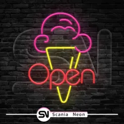 تابلو نئون بستنی توپی (open) , تابلو نئون بستنی و ابمیوه کد 009