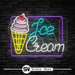 تابلو نئون بستنی قیفی مدل 3 , تابلو نئون بستنی و ابمیوه کد 008
