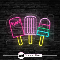 تابلو نئون سه بستنی (ice cream) , تابلو نئون بستنی و ابمیوه کد 003