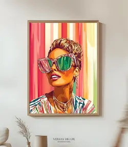 قیمت و خرید تابلو دکوراتیو فانتزی دختر با عینک رنگارنگ | پاپ آرت مدرن - ورسای دکور