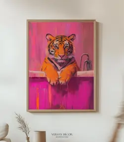 قیمت و خرید تابلو دکوراتیو فانتزی ببر در حمام | ترکیب هنر مدرن و رنگ‌های زنده - ورسای دکور